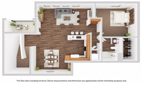 Floor plan for 1 bed, 1 bath, 989 sqft